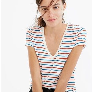 Madewell Whisper V-Neck Pocket Tee in Brion Stripe